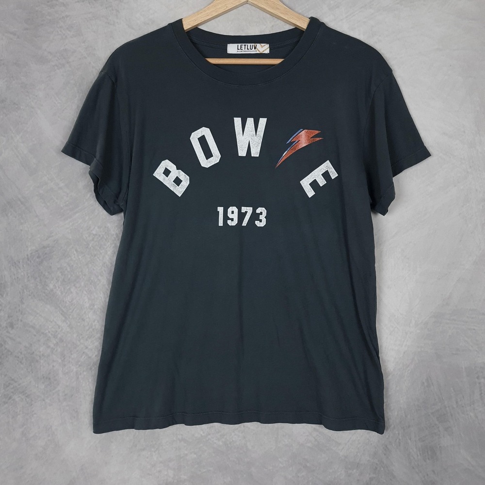 Anthropologie LETLUV Tee Shirt Womens Small Black Bowie Graphic Band Tee USA